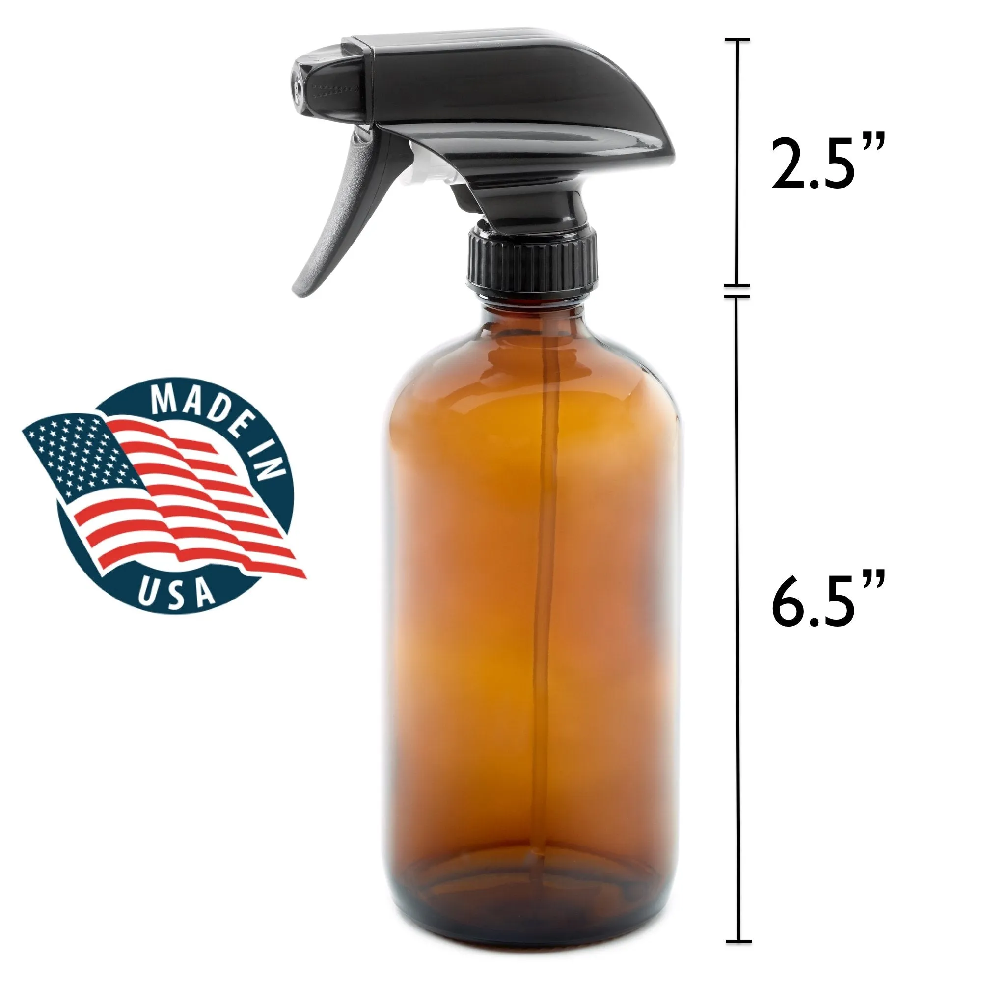 16oz Empty Amber Dark Brown Glass Spray Bottle (1 Pack) - Mist & Stream Sprayer - BPA Free - Boston Round Heavy Duty Bottle - For Essential Oils, Cleaning, Kitchen, Hair, Perfumes