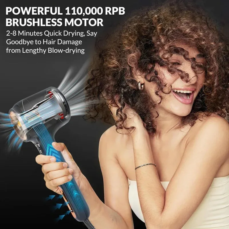 Chignon High Speed Hair Dryer,120000 RPM Ionic Leafless Hair Dryer for Fast-Drying,Quiet Smart Control Hair Dryer