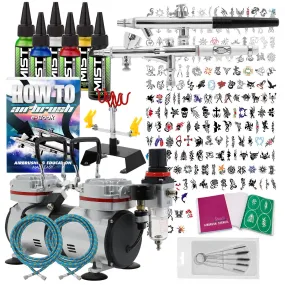 Complete Temporary Tattoo Airbrush Set - 2 Airbrushes & Compressor