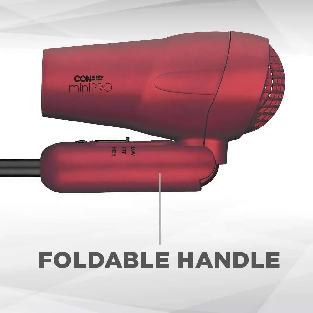 Conair MiniPRO Tourmaline Ceramic Hair Dryer with Folding Handle (Red) - C-263SR