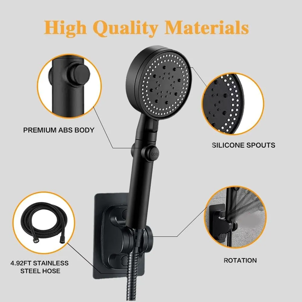 High Pressure Handheld Shower Head 5 Spray Modes with Hose and Adjustable Angle Bracket Bn-link