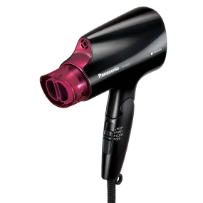 Panasonic nanoe Compact Hair Dryer for Healthy-Looking Hair, 1400W Portable Hair Dryer with Folding Handling and QuickDry Nozzle for Fast Drying - EH-NA27-K (Black/Pink)