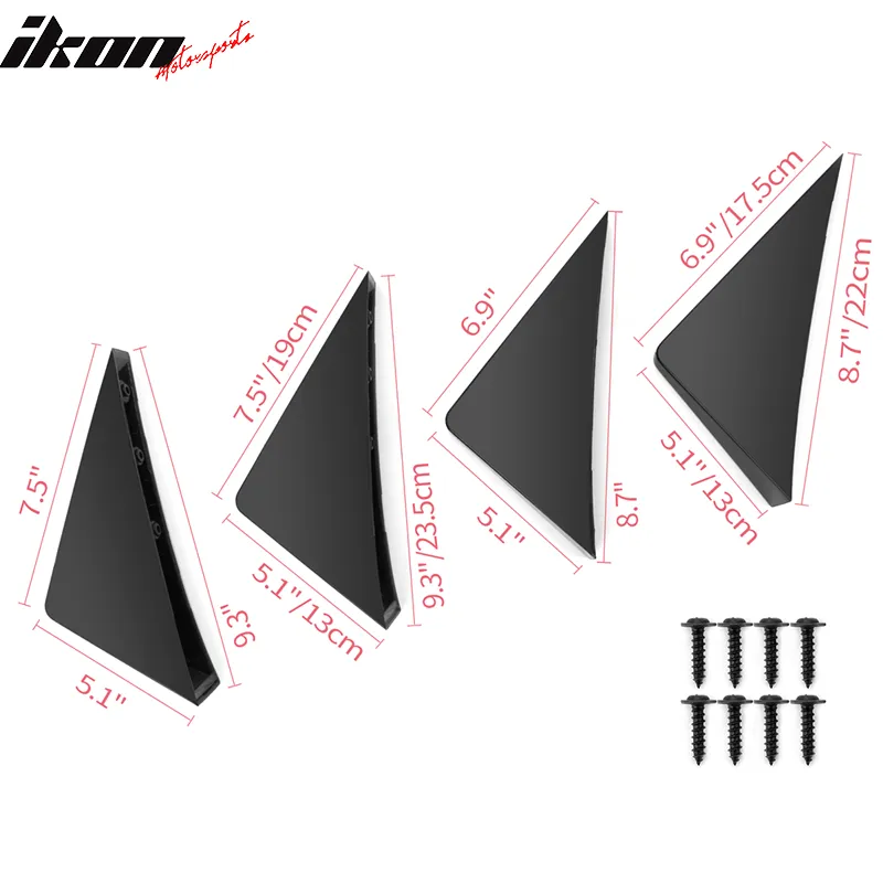 Universal Unpainted Rear Bumper Lip Diffuser Shark Fins ABS 4PC