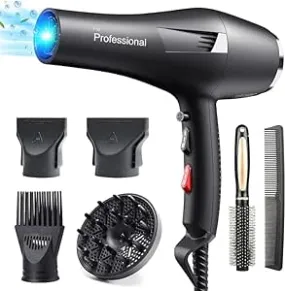 VIVID Professional Hairdryer 2600W ,Smooths Flyaway, Negative Ions for All Hair Types, with 3 Speed 3 Heat Setting, Cool Button,1 Diffuser & 3Concentrator &1comb,1 brush Ideal for Women & Man